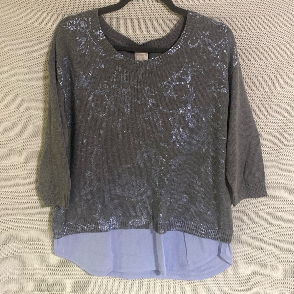 CHICO’S FOIL FLORAL SWEATER SIZE 2 LARGE